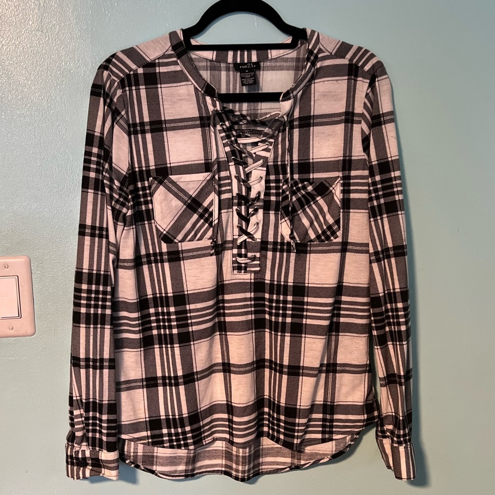 rue21 Plaid Corset Lace Up Flannel Top M